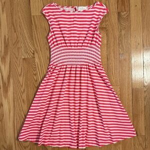 Kate Spade Leora Stripe Stretch Cotton Fit & Flare A line Dress S hot pink white